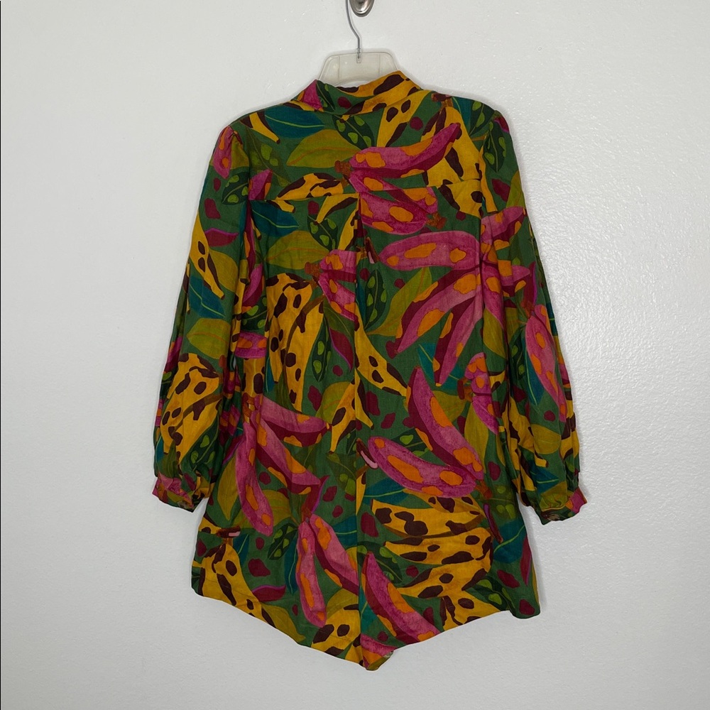 FARM Rio Multicolor Banana Long Sleeve Linen Shorts Jumpsuit Size Small - Picture 9 of 9